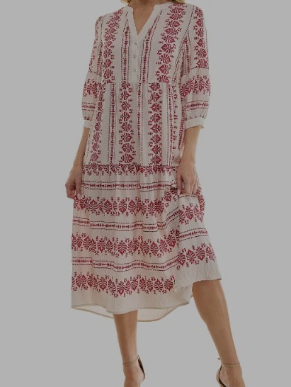 Figueroa & Flower Cream Dress with Red Floral Print Size M